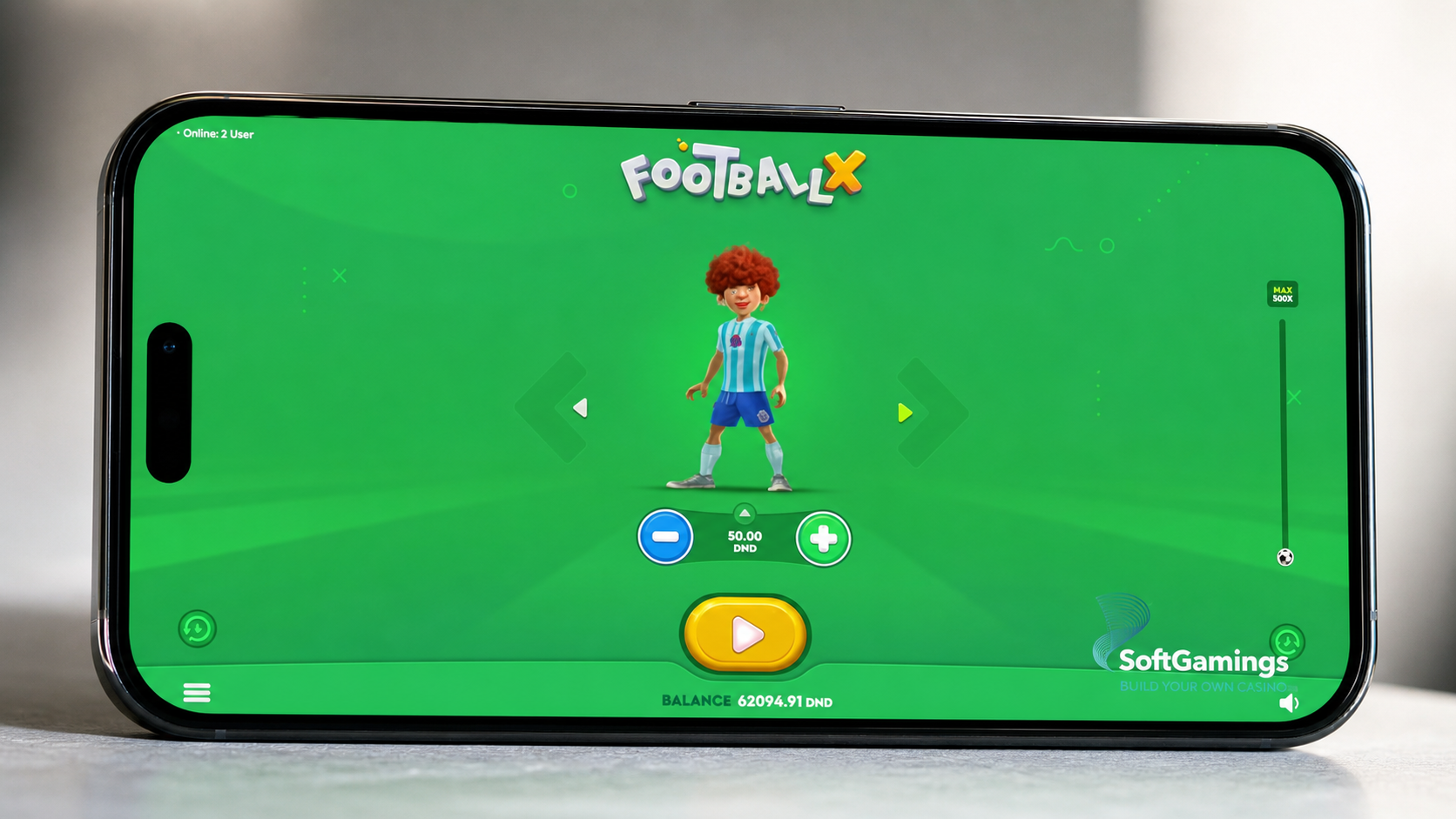Football X Screenshot - Fussballspieler jongliert den Ball mit Multiplikator x3,24 und Cash-Out-Button